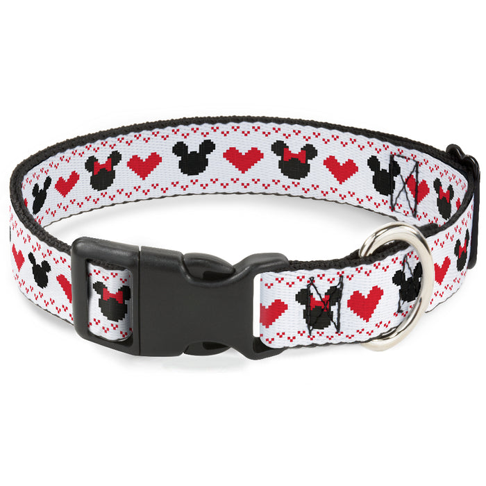 Plastic Clip Collar - Disney Holiday Mickey and Minnie Mouse Heart Sweater Stitch White/Red/Black Plastic Clip Collars Disney   