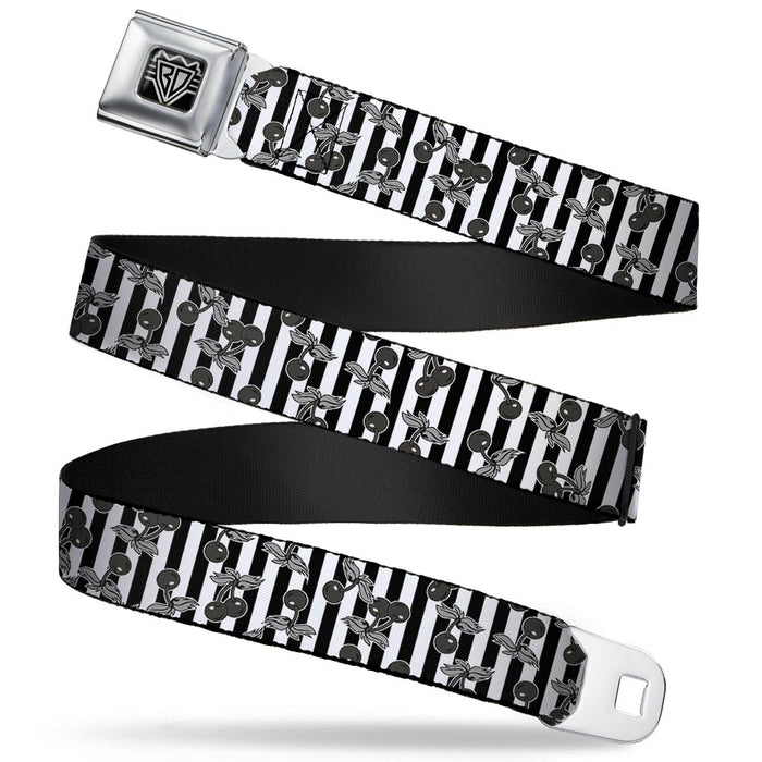 BD Wings Logo CLOSE-UP Full Color Black Silver Seatbelt Belt - Cherries Scattered/Vertical Stripe White/Black/Grays Webbing Seatbelt Belts Buckle-Down   