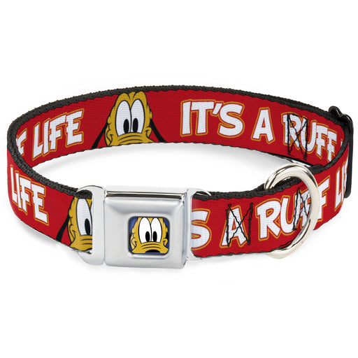 Pluto Face CLOSE-UP Full Color Blue Seatbelt Buckle Collar - Pluto 2-Pose IT'S A RUFF LIFE Red/Yellow/White Seatbelt Buckle Collars Disney   