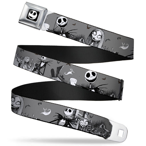 Jack Expression7 Full Color Seatbelt Belt - NBC Jack & Sally Cemetery Scene Gray/Black/White Webbing Seatbelt Belts Disney   