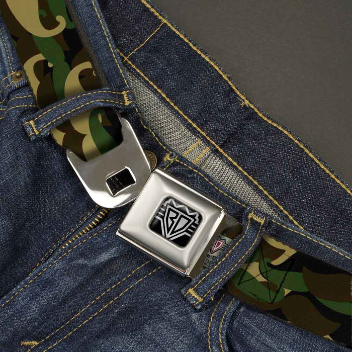 BD Wings Logo CLOSE-UP Full Color Black Silver Seatbelt Belt - Camo'stache Webbing Seatbelt Belts Buckle-Down   