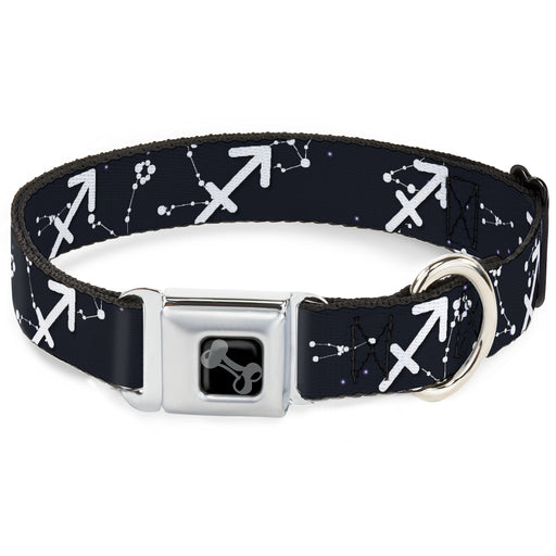 Dog Bone Black/Silver Seatbelt Buckle Collar - Zodiac Sagittarius Symbol/Constellations Black/White Seatbelt Buckle Collars Buckle-Down   