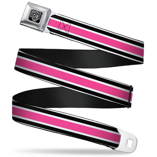 BD Wings Logo CLOSE-UP Full Color Black Silver Seatbelt Belt - Stripes White/Black/White/Pink Webbing Seatbelt Belts Buckle-Down   