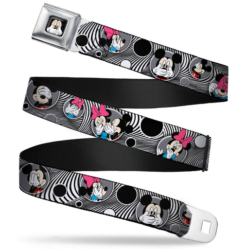 Mickey Mouse Expression3 Full Color Black Seatbelt Belt - Mickey & Minnie Peek-a-Boo Expressions Swirl Black/White Webbing Seatbelt Belts Disney   