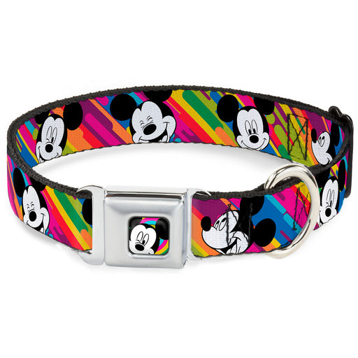 Mickey Mouse Winking CLOSE-UP Full Color Multi Color Black White Seatbelt Buckle Collar - Mickey Mouse Expressions Multi Color White/Black Seatbelt Buckle Collars Disney   