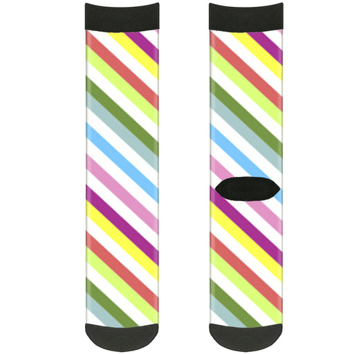 Sock Pair - Polyester - Diagonal Stripes White Multi Color - CREW Socks Buckle-Down   