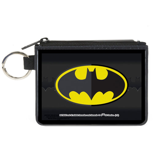 Canvas Zipper Wallet - MINI X-SMALL - Batman Icon Centered Bat Signal Stripe Black Yellow Grays Canvas Zipper Wallets DC Comics   