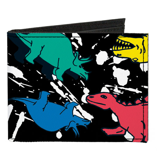 Canvas Bi-Fold Wallet - Dinosaurs Paint Splatter Black White Multi Color Canvas Bi-Fold Wallets Buckle-Down   