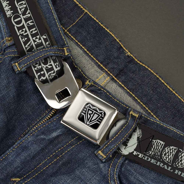 BD Wings Logo CLOSE-UP Full Color Black Silver Seatbelt Belt - Americana One Hundred Dollar Bill Elements Black/Gray Webbing Seatbelt Belts Buckle-Down   