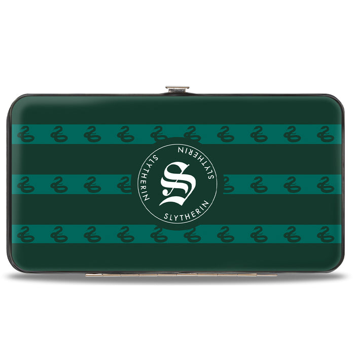 Hinged Wallet - HOGWARTS ALUMNI SLYTHERIN + Initial Monogram Snake Icon Stripe Greens White Grays Hinged Wallets The Wizarding World of Harry Potter   