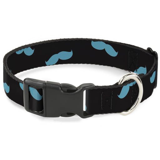 Plastic Clip Collar - Mustaches Scattered Black/Turquoise Plastic Clip Collars Buckle-Down   