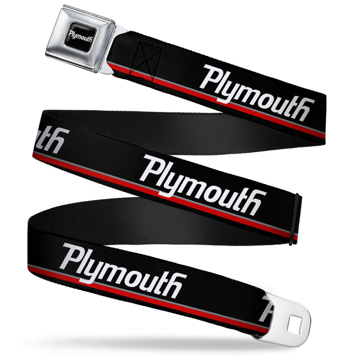 PLYMOUTH Text Logo Full Color Black White Seatbelt Belt - PLYMOUTH Text/Stripe Black/White/Gray/Red Webbing Seatbelt Belts Dodge   
