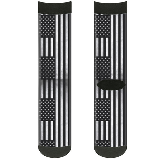 Sock Pair - Polyester - American Flag Weathered Black White - CREW Socks Buckle-Down   