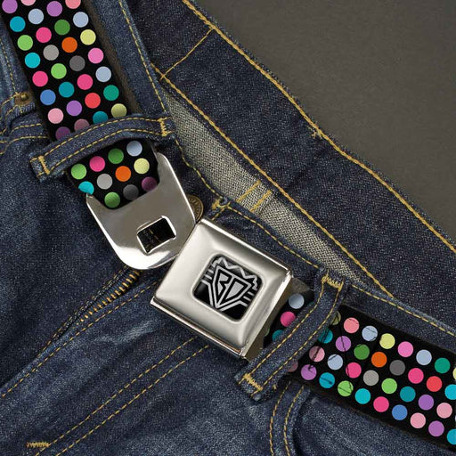 BD Wings Logo CLOSE-UP Full Color Black Silver Seatbelt Belt - Mini Polka Dots Black/Multi Color Webbing Seatbelt Belts Buckle-Down   