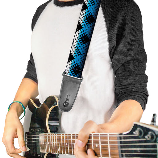 Guitar Strap - Plaid X Gradient Black White Blue Guitar Straps Buckle-Down   