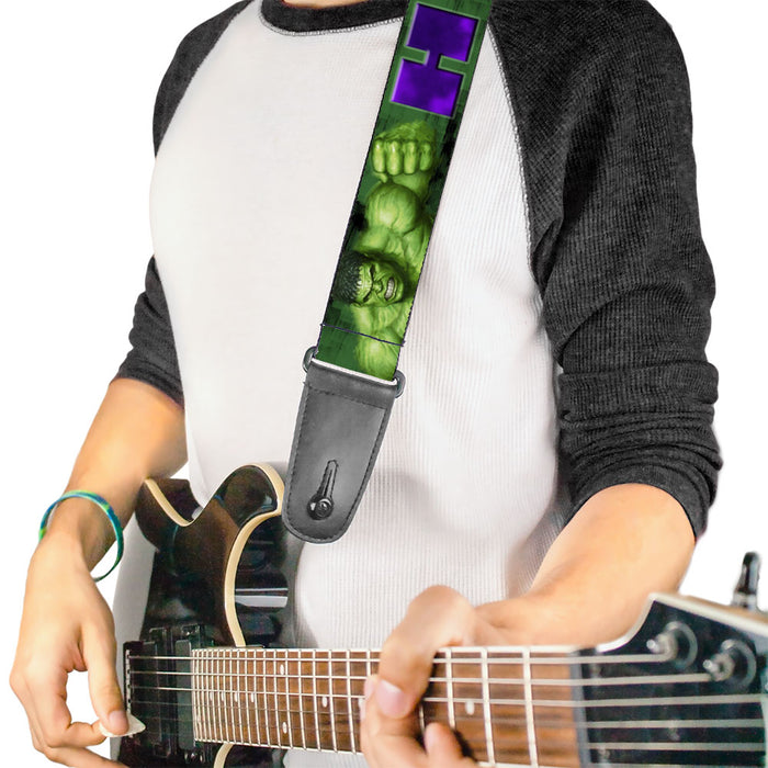 MARVEL COMICS Guitar Strap - HULK Face CLOSE-UP Action Pose Greens Purples Guitar Straps Marvel Comics   