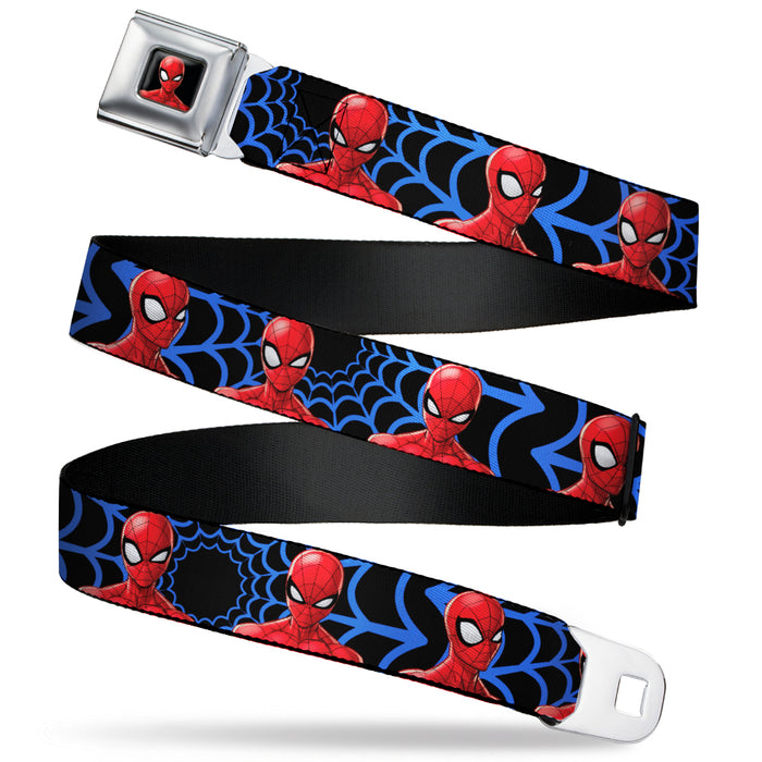 Spider-Man Half Wink Expression Full Color Black Seatbelt Belt - Spider-Man 3-Expressions/Web Orb Black/Blue Webbing Seatbelt Belts Marvel Comics   