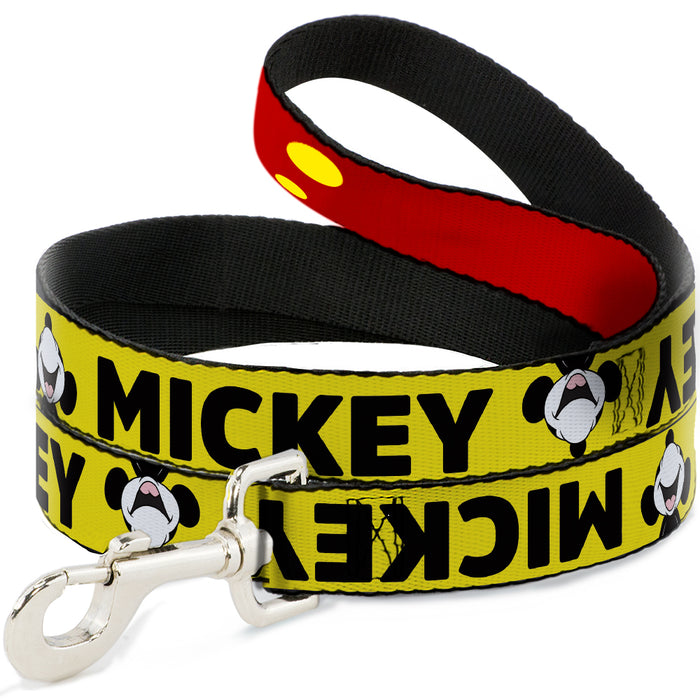 Dog Leash - MICKEY Smiling Up Pose Flip/Buttons Yellow/Black/Red Dog Leashes Disney   