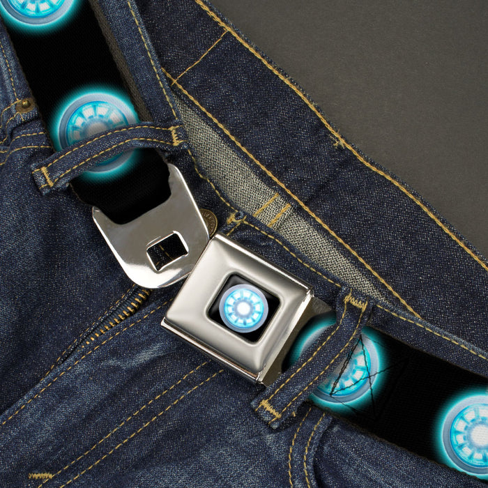 Iron Man Arc Reactor Full Color Seatbelt Belt - Iron Man Arc Reactor Black/Blue Glow Webbing Seatbelt Belts Marvel Comics   
