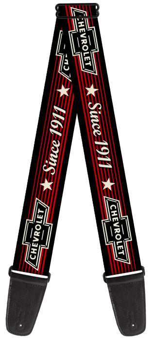 Guitar Strap - Vintage CHEVROLET Bowtie SINCE 1911 Stars Stripe Black Red Ivory Guitar Straps GM General Motors   