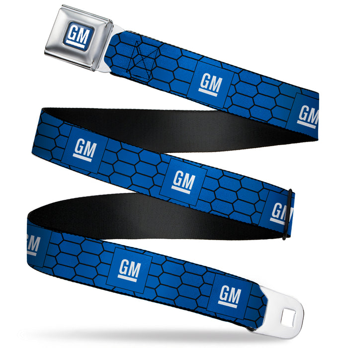GM Bug Logo Full Color Blue Gradient/White Seatbelt Belt - GM Bug Logo Honeycomb Grill Blue/Black/White Webbing Seatbelt Belts GM General Motors   