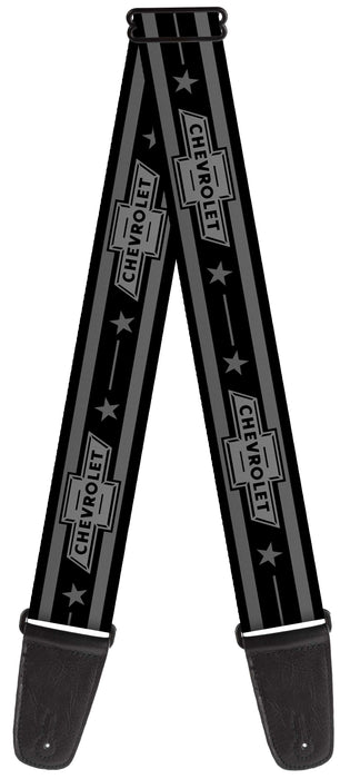 Guitar Strap - Vintage CHEVROLET 1934 Bowtie Logo Stars Stripe Black Grays Guitar Straps GM General Motors   