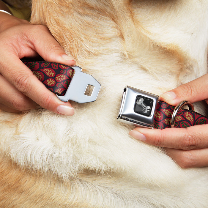 Dog Bone Seatbelt Buckle Collar - Leaves Swirl Navy/Burgundy Seatbelt Buckle Collars Buckle-Down   