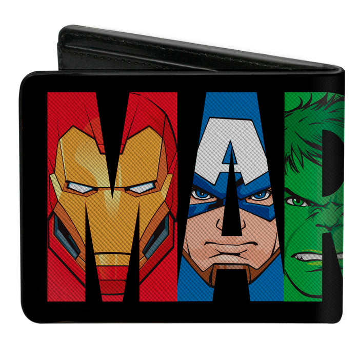 MARVEL AVENGERS Bi-Fold Wallet - MARVEL Brick Avenger Faces Black Multi Color Bi-Fold Wallets Marvel Comics   