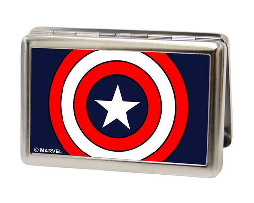 MARVEL COMICS Business Card Holder - LARGE - Captain America Shield CLOSE-UP FCG Navy Metal ID Cases Marvel Comics   
