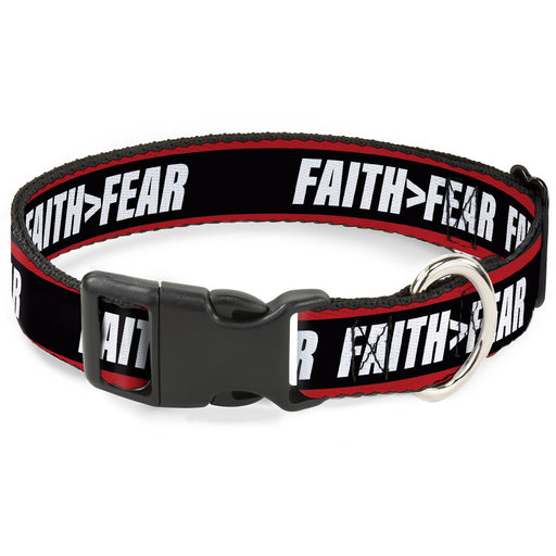Plastic Clip Collar - FAITH Greater Than FEAR Stripe Red/Black/White Plastic Clip Collars Buckle-Down   