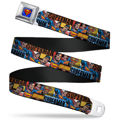Superman Full Color Blue Seatbelt Belt - SUPERMAN Action Blocks Red/Blue Webbing Seatbelt Belts DC Comics   