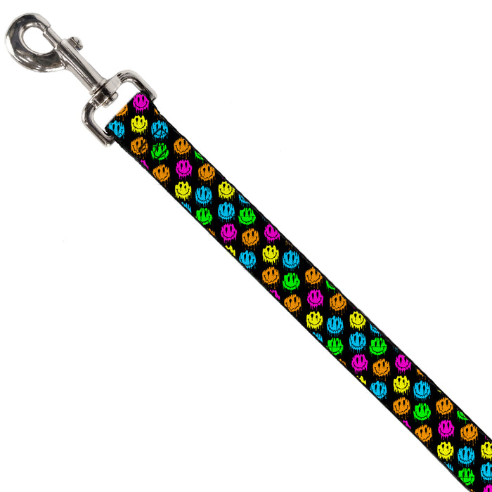 Dog Leash - Smiley Faces Melted Mini Repeat Angle Black/Multi Neon Dog Leashes Buckle-Down   