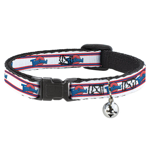 Cat Collar Breakaway with Bell - Space Jam TUNE SQUAD Logo Stripe White Red Blue - NARROW Fits 8.5-12" Breakaway Cat Collars Looney Tunes   