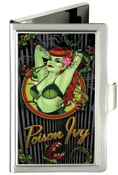 Business Card Holder - SMALL - POISON IVY Bombshell Pose Stripe FCG Black Gray Greens Reds Business Card Holders DC Comics   