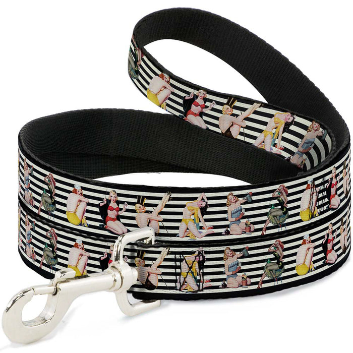 Dog Leash - Pin Up Girl Poses Stripe Black/White Dog Leashes Buckle-Down   