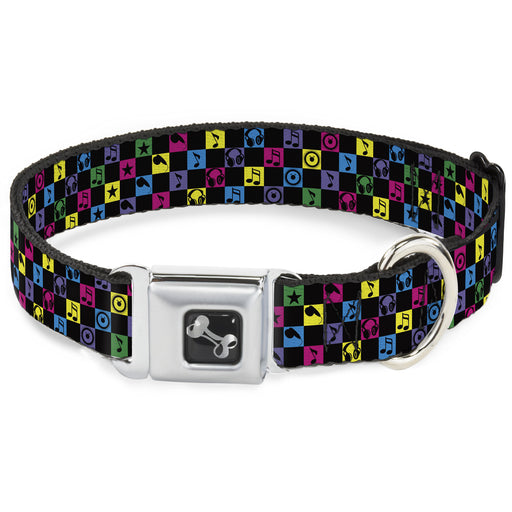 Dog Bone Seatbelt Buckle Collar - Musical Checkers Black/Neon Seatbelt Buckle Collars Buckle-Down   
