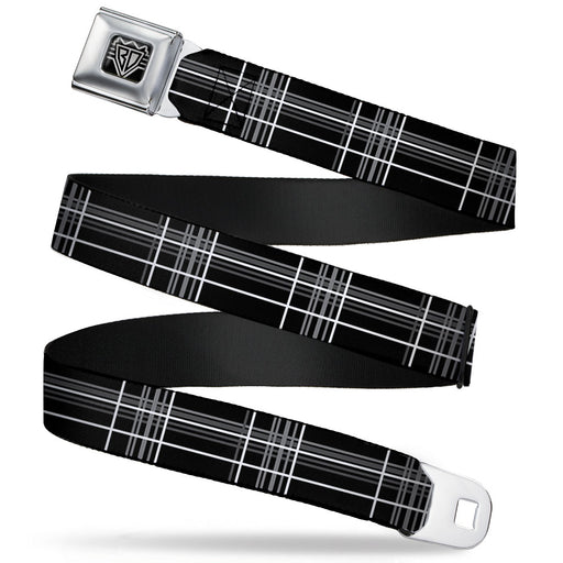 BD Wings Logo CLOSE-UP Full Color Black Silver Seatbelt Belt - Plaid Black/Gray Webbing Seatbelt Belts Buckle-Down   