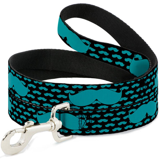 Dog Leash - Mustaches Mini/Single Repeat Black/Turquoise Dog Leashes Buckle-Down   