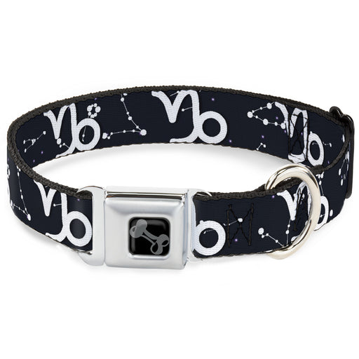 Dog Bone Black/Silver Seatbelt Buckle Collar - Zodiac Capricorn Symbol/Constellations Black/White Seatbelt Buckle Collars Buckle-Down   