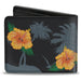 Bi-Fold Wallet - Hibiscus Flowers Palm Trees Black Green Orange Bi-Fold Wallets Buckle-Down   