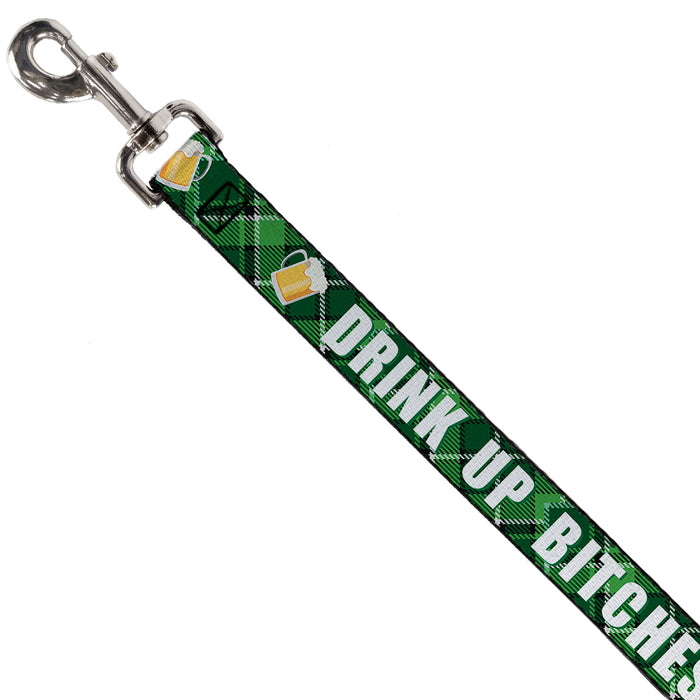 Dog Leash - St. Pat's DRINK UP BITCHES/Beer Mugs/Stacked Shamrocks Greens/White/Gold Dog Leashes Buckle-Down   