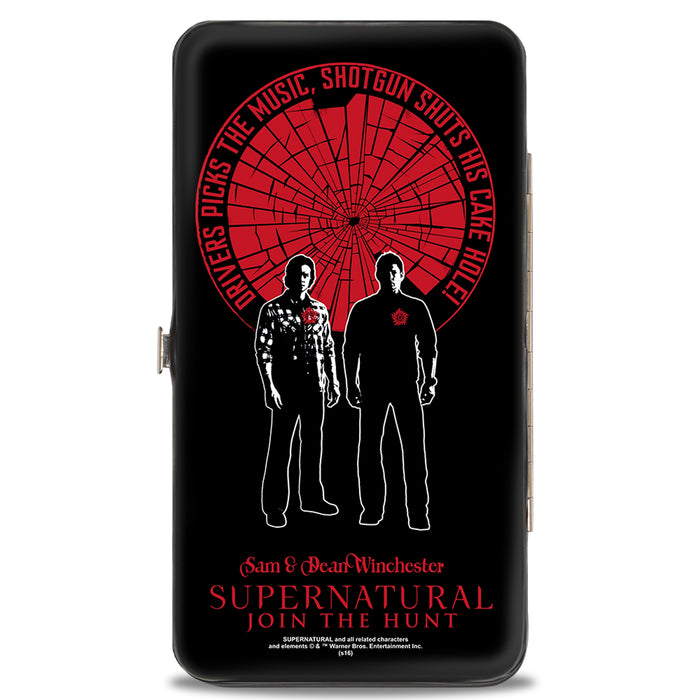 Hinged Wallet - SUPERNATURAL SAM & DEAN WINCHESTER Pose DRIVER PICKS THE MUSIC Shattered Glass Black Red White Hinged Wallets Supernatural   