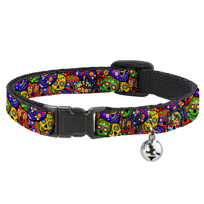 Cat Collar Breakaway with Bell - Colorful Calaveras Stacked Multi Color Breakaway Cat Collars Thaneeya McArdle   