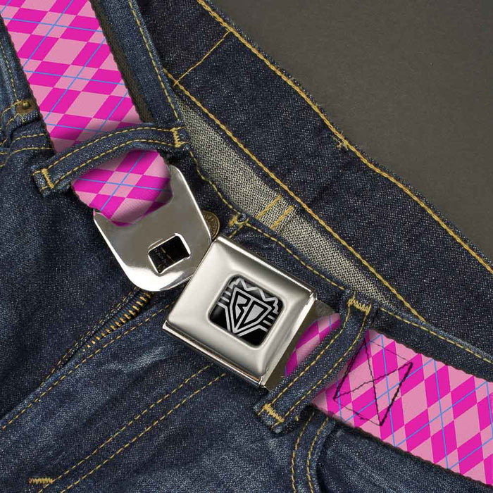 BD Wings Logo CLOSE-UP Full Color Black Silver Seatbelt Belt - Argyle Pink/Fuchsia/Blue Webbing Seatbelt Belts Buckle-Down   
