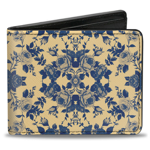 Bi-Fold Wallet - Floral Collage Tan Blue Bi-Fold Wallets Buckle-Down   