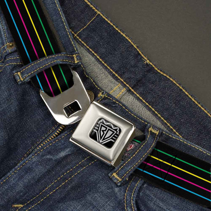 BD Wings Logo CLOSE-UP Full Color Black Silver Seatbelt Belt - Pinstripes Black/Multi Color Webbing Seatbelt Belts Buckle-Down   