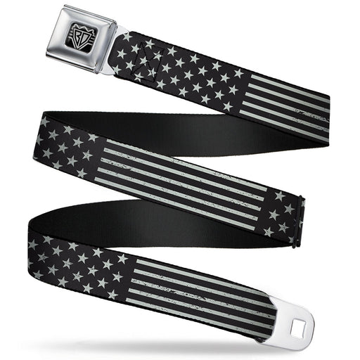 BD Wings Logo CLOSE-UP Full Color Black Silver Seatbelt Belt - Americana Stars & Stripes2 Weathered Black/Gray Webbing Seatbelt Belts Buckle-Down   