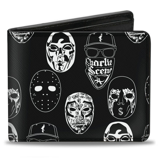 Bi-Fold Wallet - Hollywood Undead Mask Icons Scattered Black White Bi-Fold Wallets Hollywood Undead   