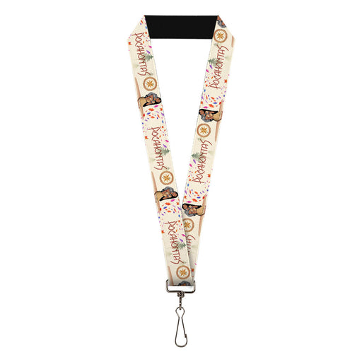 Lanyard - 1.0" - Pocahotas and Meeko Compass Pose with Script and Leaves Beige Lanyards Disney   