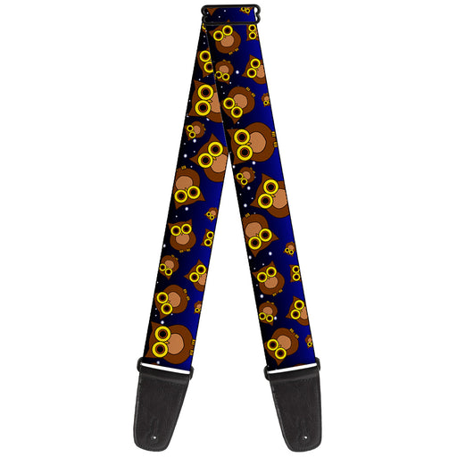 Guitar Strap - Owls Scattered Black Blue-Fade Yellow Guitar Straps Buckle-Down   